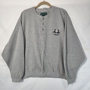 Vintage Great Lakes Rec Mens Gray Henley 2XL Golf Crest Embroidered Preppy